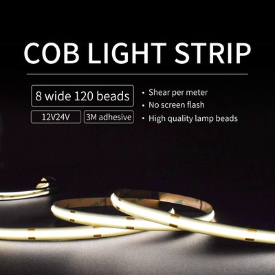 Warm White Cob Led Strip 12v 24v 4mm Lebar Tahan Air Dengan Bright 480 Beads